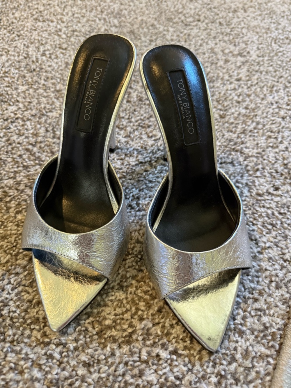 Tony Bianco Metallic Silver Pointed Toe Mules
